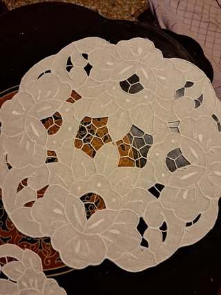 4 Centri Vintage Rotondi Ricamo Intaglio Mano