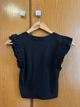 Top Zara Negro Volantes Manga Corta