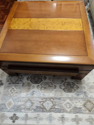 Mesa centro elevable con cajones laterales caoba