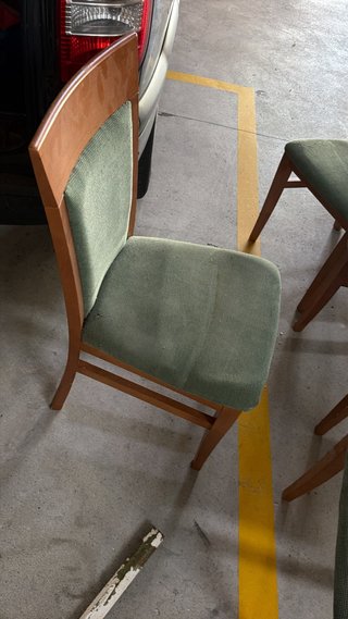 Juego de 6 sillas de comedor madera y tela verde
