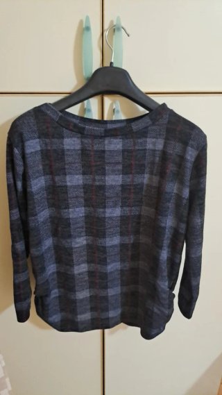 Maglia quadri tartan blu grigio bordeaux manica 3/