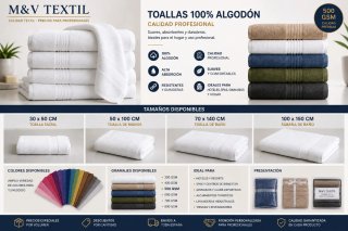 Toallas M&V Textil 100% Algodón Profesional