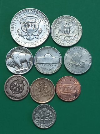 Monedas USA: Half Dollar, Quarter, Nickel, Dime
