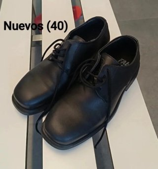 NUEVOS (40) Zapatos FAL Cordones Negro piel unisex