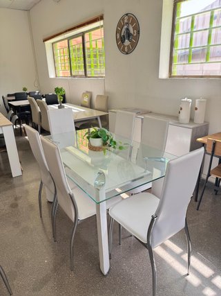 Mesa blanca económica + 6 sillas para comedor