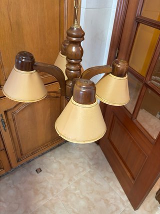 Lámpara Techo Vintage Madera 5 Brazos