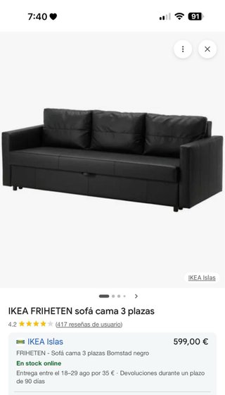 Sofá Cama IKEA FRIHETEN Negro