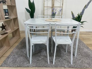 Mesa y 4 Sillas Efecto Mármol Blanco