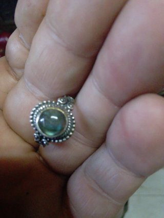 Anillo Plata Antigua Majorica Piedra Azul Verdosa