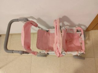 Cochecito doble para muñecas rosa