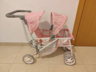 Cochecito doble para muñecas rosa