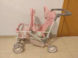 Cochecito doble para muñecas rosa