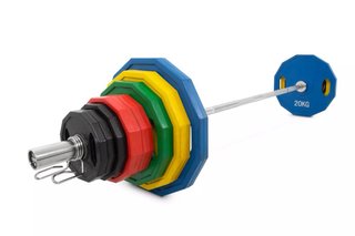 Rack gimnasio + accesorios + barra y discos olimpo