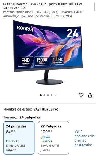 Monitor Curvo KOORUI 24 Pulgadas