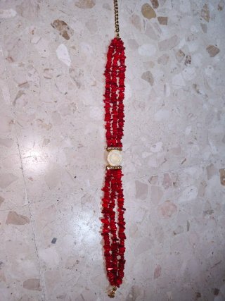 Collar Choker Coral Natural y Perla Flor