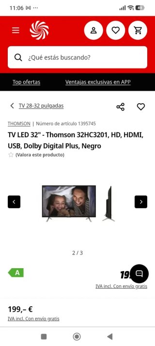 Televisor Thomson 32 Negro/Plata