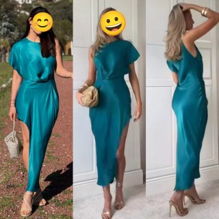 Vestido midi Zara asimétrico satinado L