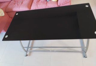 Mesa Escritorio Cristal Negro y Metal