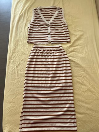 Conjunto falda rayas marrón y blanco
