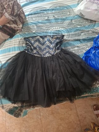 Vestido de fiesta lentejuelas negro y plata