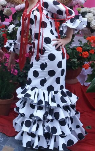 Vestido Flamenca T.42 Lunares Blanco y Negro