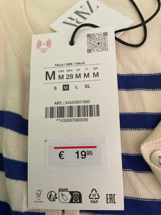 Chaqueta Zara Rayas Manga Corta Beige y Azul