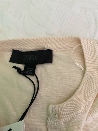 Chaqueta Zara Rayas Manga Corta Beige y Azul