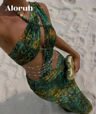 Vestido largo mujer verde/teal Marca aroluh