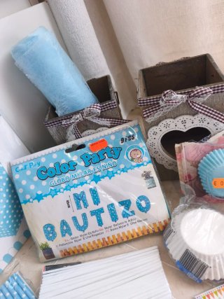 Lote Decoración Bautizo Azul y Plateado