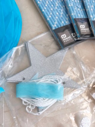 Lote Decoración Bautizo Azul y Plateado