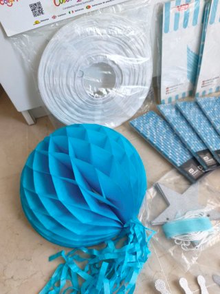 Lote Decoración Bautizo Azul y Plateado