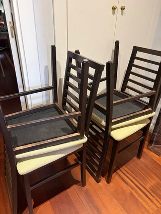 4 Sillas de Comedor Madera y Tela Beige