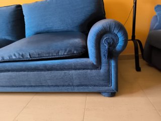 Sofá terciopelo azul, 4 plazas