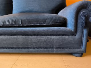 Sofá terciopelo azul, 4 plazas