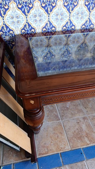 Mesa baja madera maciza cristal 80x128cm
