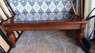 Mesa baja madera maciza cristal 80x128cm