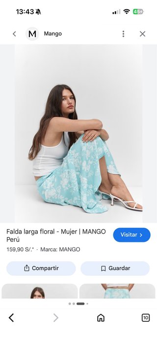 Falda midi floral Mango azul y blanco