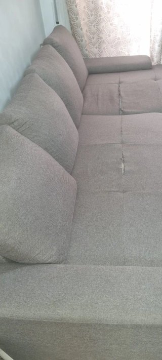 Sofá chaiselong beige/gris tela