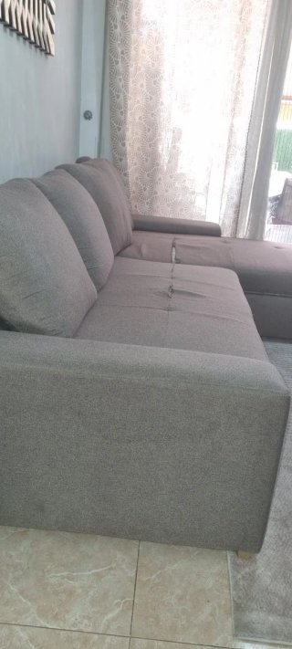 Sofá chaiselong beige/gris tela