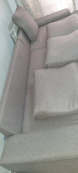 Sofá chaiselong beige/gris tela