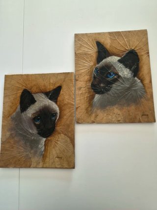 Pareja Gatos Siameses sobre Hojas