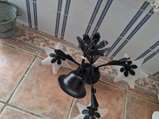 Lámpara de techo forja negra y cristal