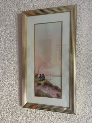 Cuadro vintage pareja y palomas marco dorado