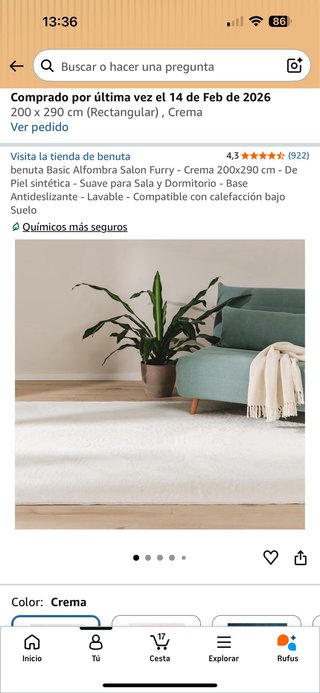 Alfombra benuta 200x290 cm Crema