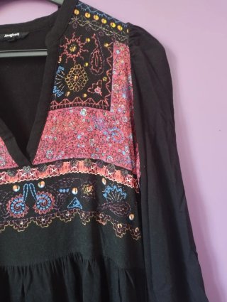Vestido Desigual Talla L Negro Multicolor