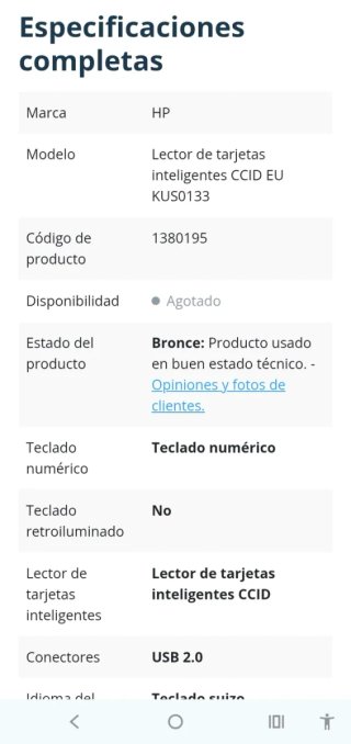Teclado HP SmartCard KUS0133 USB Lector de Tarjeta
