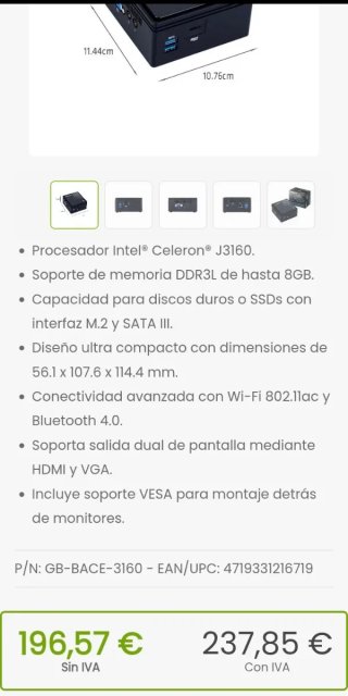 Mini PC Gigabyte GB-BACE-3160 J3160 1,6 GHz