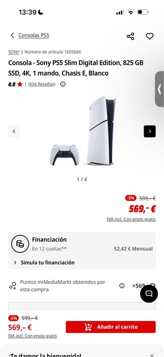 Consola Sony PS5 Slim Digital Edition Blanca