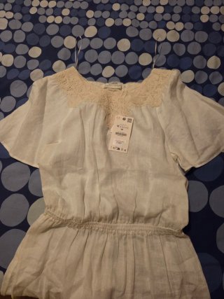Vestido Zara blanco , 100 % lino, collection