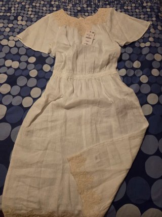Vestido Zara blanco , 100 % lino, collection